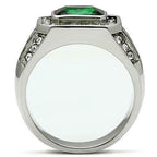 Jewellery Kingdom Mens Green Emerald Signet Pinky Stainless Steel Cubic Zirconia Ring - Jewelry Rings - British D'sire