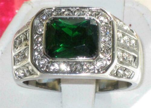 Jewellery Kingdom Mens Green Emerald Signet Pinky Stainless Steel Cubic Zirconia Ring - Jewelry Rings - British D'sire