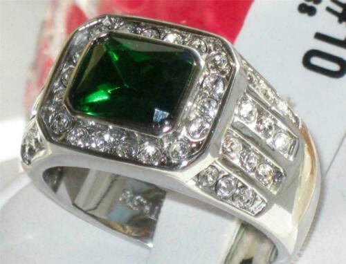 Jewellery Kingdom Mens Green Emerald Signet Pinky Stainless Steel Cubic Zirconia Ring - Jewelry Rings - British D'sire