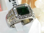 Jewellery Kingdom Mens Green Emerald Signet Pinky Stainless Steel Cubic Zirconia Ring - Jewelry Rings - British D'sire