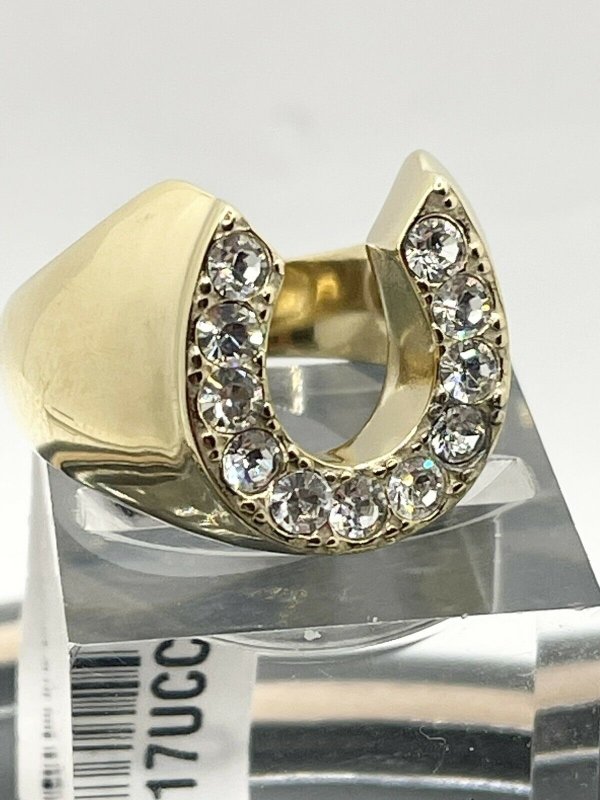 Jewellery Kingdom Mens Horseshoe Signet Pinky 18k Steel 1 Carat Lucky No Tarnish Ring (Gold) - Jewelry Rings - British D'sire