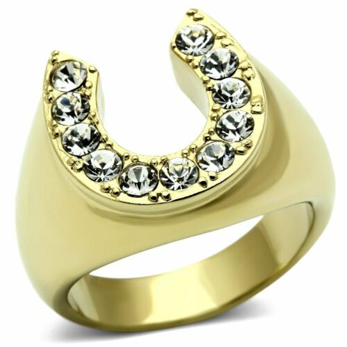 Jewellery Kingdom Mens Horseshoe Signet Pinky 18k Steel 1 Carat Lucky No Tarnish Ring (Gold) - Jewelry Rings - British D'sire