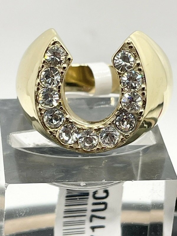 Jewellery Kingdom Mens Horseshoe Signet Pinky 18k Steel 1 Carat Lucky No Tarnish Ring (Gold) - Jewelry Rings - British D'sire