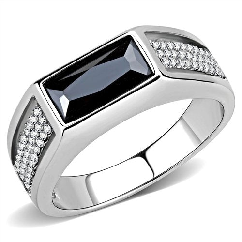 Jewellery Kingdom Mens Jet Black Signet Pinky Stainless Steel Cz Classy Pave Ring (Silver) - Jewelry Rings - British D'sire Main image