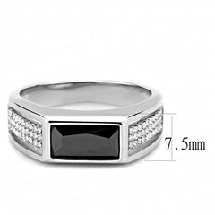 Jewellery Kingdom Mens Jet Black Signet Pinky Stainless Steel Cz Classy Pave Ring (Silver) - Jewelry Rings - British D'sire