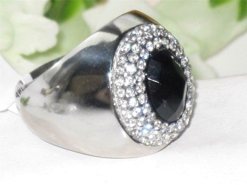 Jewellery Kingdom Mens Jet Cz Stainless Steel Signet Pinky Silver Oval Classy Ring (Black) Secondary image
