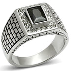 Jewellery Kingdom Mens Jet Emerald Cut Signet Stainless Steel 2 Carat Bezel Ring (Black) - Jewelry Rings - British D'sire