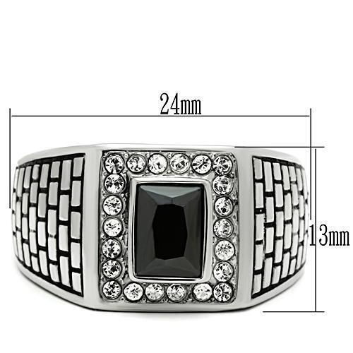 Jewellery Kingdom Mens Jet Emerald Cut Signet Stainless Steel 2 Carat Bezel Ring (Black) Secondary image