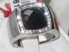 Jewellery Kingdom Mens Jet Signe Pinky Stainless Steel Cushion Cut Mans All Size Ring (Black) - Jewelry Rings - British D'sire