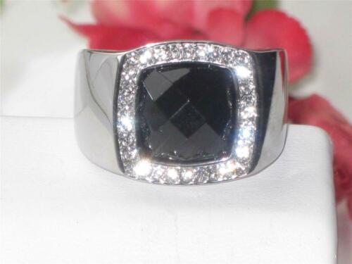 Jewellery Kingdom Mens Jet Signe Pinky Stainless Steel Cushion Cut Mans All Size Ring (Black) - Jewelry Rings - British D'sire