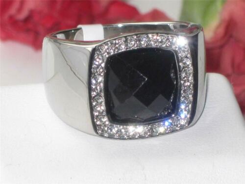 Jewellery Kingdom Mens Jet Signe Pinky Stainless Steel Cushion Cut Mans All Size Ring (Black) - Jewelry Rings - British D'sire