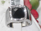 Jewellery Kingdom Mens Jet Signe Pinky Stainless Steel Cushion Cut Mans All Size Ring (Black) - Jewelry Rings - British D'sire