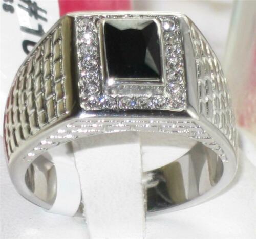 Jewellery Kingdom Mens Jet Signet Emerald Cut Cz Stainless Steel Silver Chunky Ring (Black) - Jewelry Rings - British D'sire