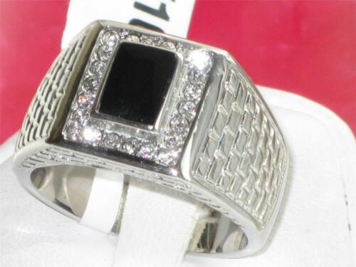 Jewellery Kingdom Mens Jet Signet Emerald Cut Cz Stainless Steel Silver Chunky Ring (Black) Secondary image