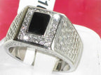 Jewellery Kingdom Mens Jet Signet Emerald Cut Cz Stainless Steel Silver Chunky Ring (Black) - Jewelry Rings - British D'sire