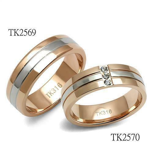 Jewellery Kingdom Mens & Ladies Wedding Band 14kt Steel Cz 6mm 2 Rings Rose Gold Ring Set - Jewelry Rings - British D'sire