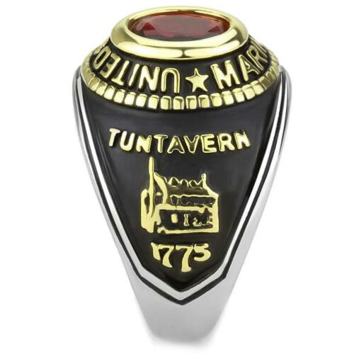 Jewellery Kingdom Mens Marines Ruby Stainless Steel Ring (Gold & Red) - Rings - British D'sire