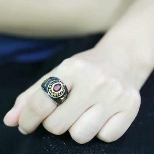 Jewellery Kingdom Mens Marines Ruby Stainless Steel Ring (Gold & Red) - Rings - British D'sire
