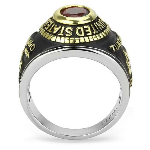 Jewellery Kingdom Mens Marines Ruby Stainless Steel Ring (Gold & Red) - Rings - British D'sire