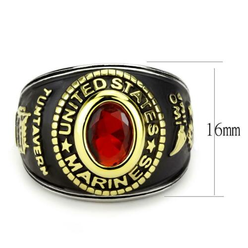 Jewellery Kingdom Mens Marines Ruby Stainless Steel Ring (Gold & Red) Secondary image