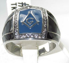 Jewellery Kingdom Mens Masonic Blue Cz Signet Stainless Steel Agate Military Silver Ring - Jewelry Rings - British D'sire
