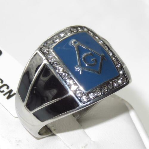 Jewellery Kingdom Mens Masonic Blue Cz Signet Stainless Steel Agate Military Silver Ring - Jewelry Rings - British D'sire