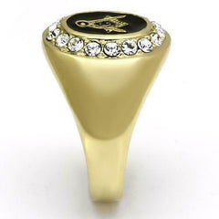 Jewellery Kingdom Mens Masonic Cz Onyx Signet Pinky Steel Oval Ring (Gold) - Jewelry Rings - British D'sire