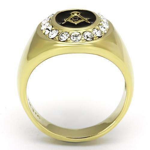 Jewellery Kingdom Mens Masonic Cz Onyx Signet Pinky Steel Oval Ring (Gold) - Jewelry Rings - British D'sire