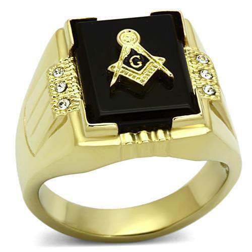 Jewellery Kingdom Mens Masonic Gold Ring Military Agate Black Signet Emerald Cut Handmade - Jewelry Rings - British D'sire