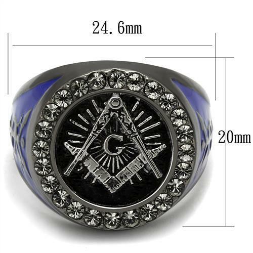 Jewellery Kingdom Mens Masonic Military Cz Signet Pinky Enamel Stainless Steel Ring (Silver) Secondary image