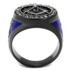 Jewellery Kingdom Mens Masonic Military Cz Signet Pinky Enamel Stainless Steel Ring (Silver) - Jewelry Rings - British D'sire