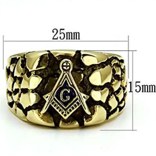 Jewellery Kingdom Mens Masonic Nugget Signet Pinky 18kt Steel Military No Tarnish Ring (Gold) - Jewelry Rings - British D'sire