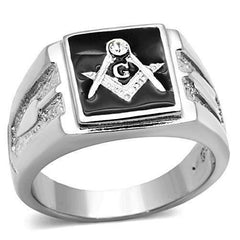 Jewellery Kingdom Mens Masonic Onyx Pinky Signet Silver Stainless Steel Cz Mans Ring (Black) - Jewelry Rings - British D'sire