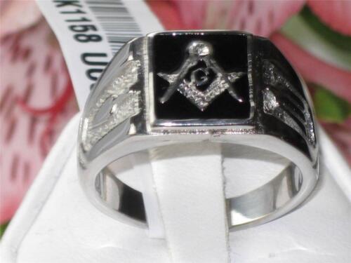 Jewellery Kingdom Mens Masonic Onyx Pinky Signet Silver Stainless Steel Cz Mans Ring (Black) - Jewelry Rings - British D'sire