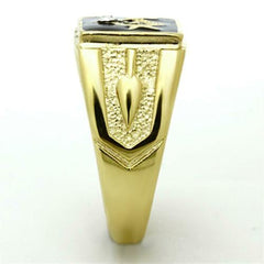 Jewellery Kingdom Mens Masonic Pinky Signet Black Steel Diamond Military Ring (Gold) - Jewelry Rings - British D'sire