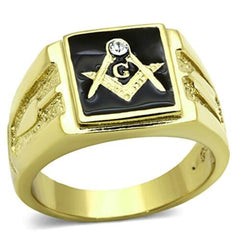 Jewellery Kingdom Mens Masonic Pinky Signet Black Steel Diamond Military Ring (Gold) - Jewelry Rings - British D'sire