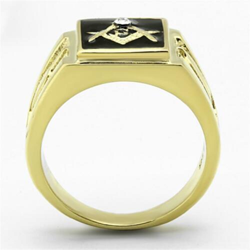 Jewellery Kingdom Mens Masonic Pinky Signet Black Steel Diamond Military Ring (Gold) - Jewelry Rings - British D'sire