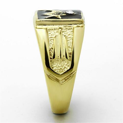 Jewellery Kingdom Mens Masonic Pinky Signet Black Steel Diamond Military Ring (Gold) - Jewelry Rings - British D'sire