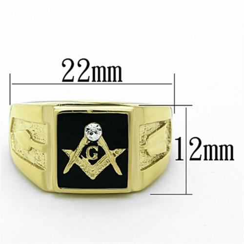 Jewellery Kingdom Mens Masonic Pinky Signet Black Steel Diamond Military Ring (Gold) - Jewelry Rings - British D'sire