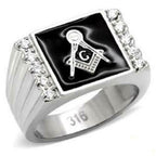 Jewellery Kingdom Mens Masonic Ring Black Signet Pinky Military Stainless Steel Cz Silver - Jewelry Rings - British D'sire