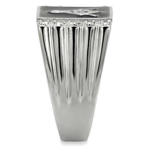 Jewellery Kingdom Mens Masonic Ring Black Signet Pinky Military Stainless Steel Cz Silver - Jewelry Rings - British D'sire