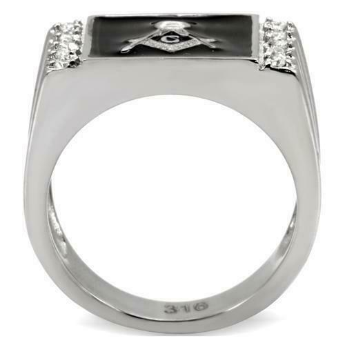 Jewellery Kingdom Mens Masonic Ring Black Signet Pinky Military Stainless Steel Cz Silver - Jewelry Rings - British D'sire