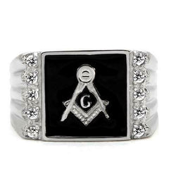 Jewellery Kingdom Mens Masonic Ring Black Signet Pinky Military Stainless Steel Cz Silver - Jewelry Rings - British D'sire