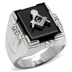 Jewellery Kingdom Mens Masonic Signet Black Agate Military Stainless Steel Ring - Jewelry Rings - British D'sire