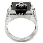 Jewellery Kingdom Mens Masonic Signet Black Agate Military Stainless Steel Ring - Jewelry Rings - British D'sire