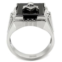 Jewellery Kingdom Mens Masonic Signet Black Agate Military Stainless Steel Ring - Jewelry Rings - British D'sire