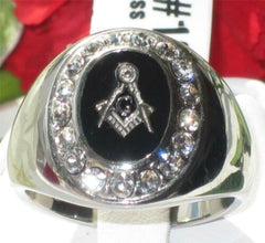 Jewellery Kingdom Mens Masonic Signet Military Onyx Stainless Steel Cz Silver Black Ring - Jewelry Rings - British D'sire