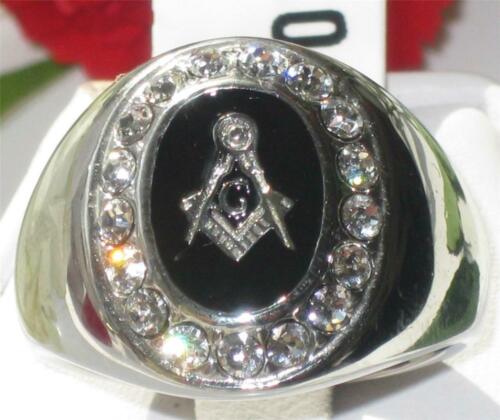 Jewellery Kingdom Mens Masonic Signet Military Onyx Stainless Steel Cz Silver Black Ring - Jewelry Rings - British D'sire