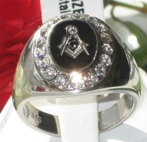 Jewellery Kingdom Mens Masonic Signet Military Onyx Stainless Steel Cz Silver Black Ring - Jewelry Rings - British D'sire