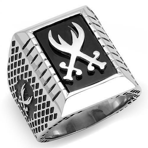 Jewellery Kingdom Mens Masonic Signet Military Pinky Stainless Steel Ring (Black) - Jewelry Rings - British D'sire